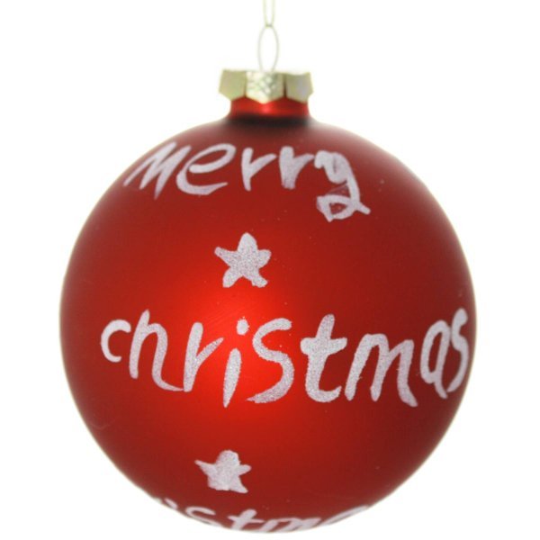Χριστουγεννιάτικη Γυάλινη Κόκκινη Μπάλα "Merry Christmas", Ματ (10cm)